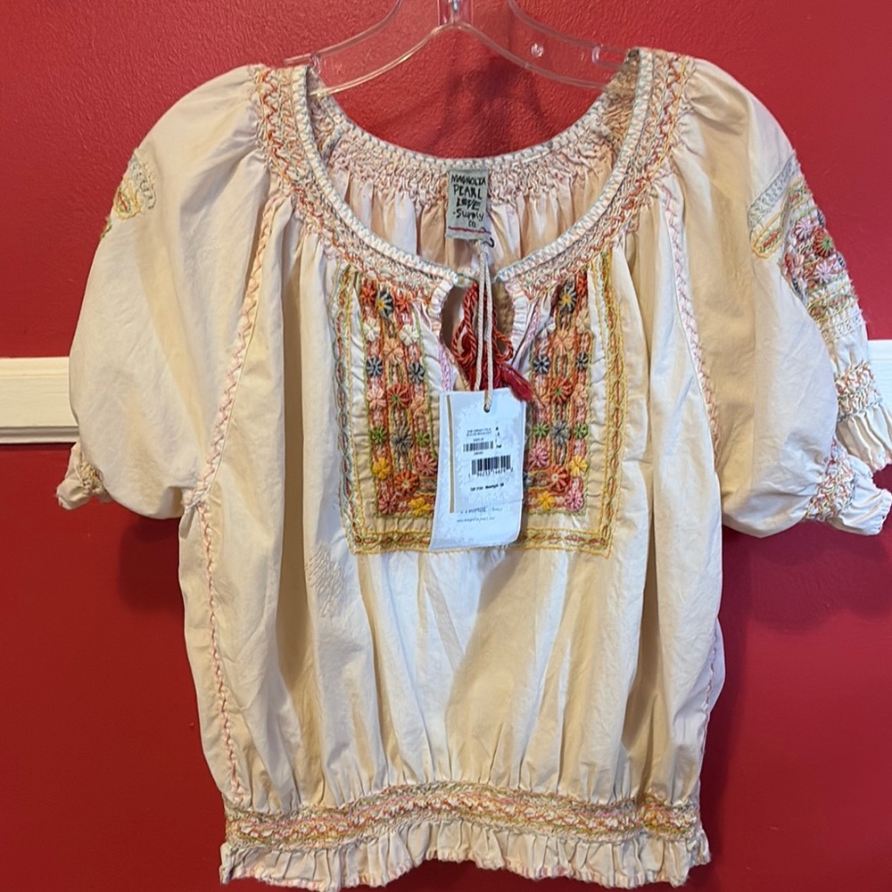 Magnolia Pearl Cream Blouse with Colorful Embroidery